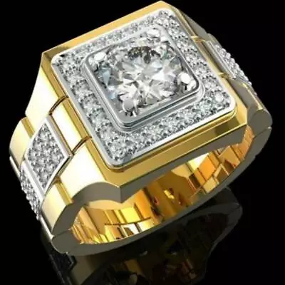 Mens Cubic Zircon Wedding Engagement Ring Square Yellow Gold Plated Band Sz7-12 • $1.89