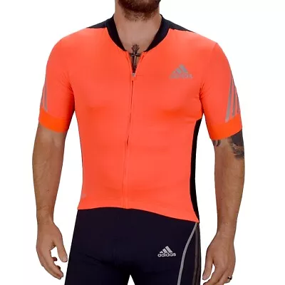 Adidas Men's Bicycle Jersey Cycling Bike Shirt Sports Signal Red Orange Neon • $34