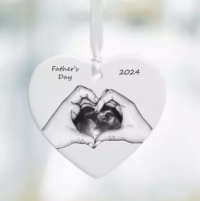 Father's Day Baby Ultrasound Scan Ceramic Keepsake Hanging Heart • £12.95