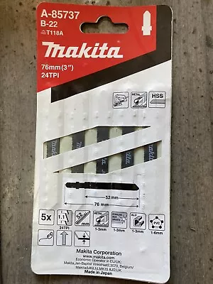 Makita A-85737 Jigsaw Blades Mild Steel Stainless Steel B-22 T118A Bosch DeWalt • £6