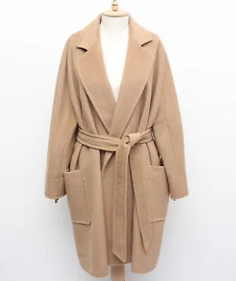 Women's MAX MARA 100% Camel Wool Belted Wrap Coat Overcoat US16 UK18 2023 ITALY • $799