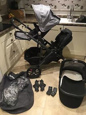 Uppababy Vista Pushchair Tandem Black And Grey Inc Rumbleseat Carrycot Etc • £345