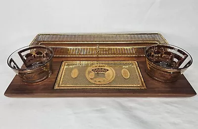 Vintage MCM Culver Serving Tray Wood Board Gold Trim W/ Bowls Mid-Century  • $44.99