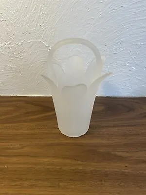 Vintage Mikasa Art Glass Leaf Basket Vase White Frosted Color 8 In • $49.99