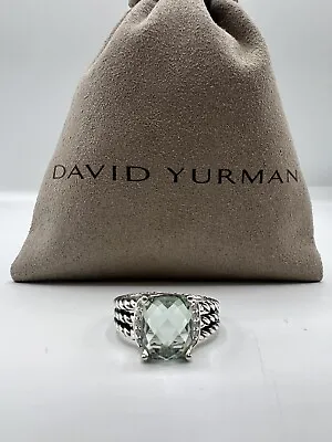 David Yurman Sterling Silver Petite Wheaton Prasiolite Diamond Ring Size 6 • $245