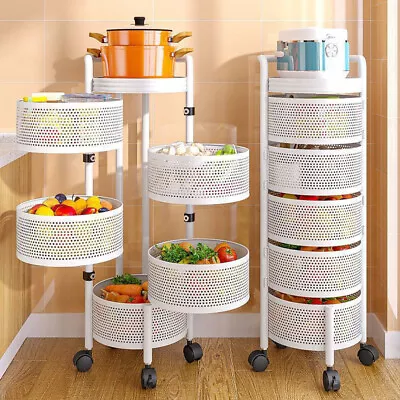 3/4/5/6Tier Kitchen Rotating Storage Trolley Cart Utility Veg Mobile Shelf Rack • £18.95