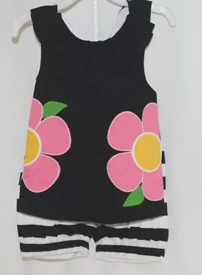 Mud Pie Summer Black White Pink Flower Shirt Shorts Set Size 3T • $24.99