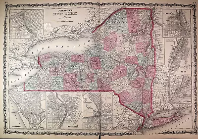 Old Authentic 1863 Johnson Atlas Map ~ NEW YORK STATE (AS-IS) ~ (18x26) • $23.39