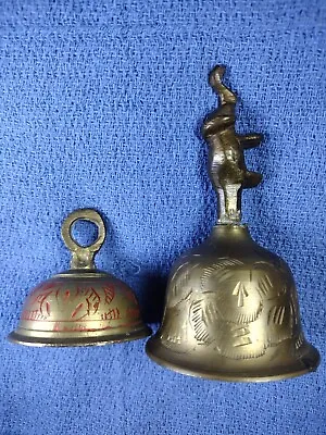 Two Vintage Brass Temple Bells Sarna Made In India Red Enamel Zen Meditation • $18.99
