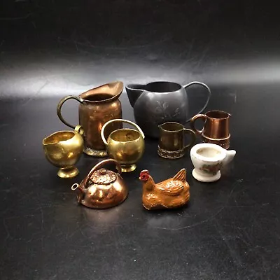 Lot Of Brass Copper Pewter Dollhouse Miniature Pitcher Stein Kettle Hen On Nest • $15