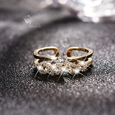 $17.99 • Buy 14K Yellow Gold Band Simulated Diamond Ring Open Free Size Fashion