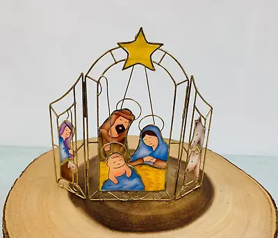 Metal Gold Tripych Nativity Christmas Ornament • $10