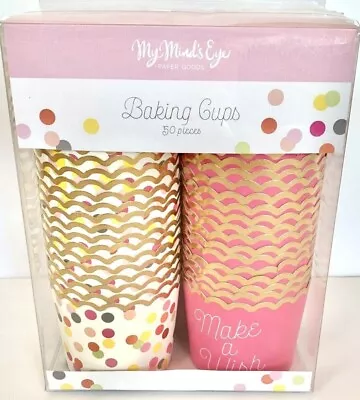 50 Baking Or Snack Cups Pink Make A Wish My Minds Eye Multicolor Polka Dots • £7.72