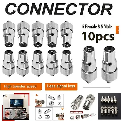 10x Tv Coaxial Cable Aerial Connectors Metal Male Female Adaptor Rf Lead Plug. • £4.25
