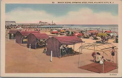 Postcard Beach Scene Showing Steel Pier Atlantic City NJ  • $17.07