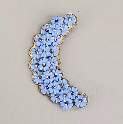 Flower Moon Brooch Vtg Unsigned Miriam Haskell Blue Gold Tone Jewelry Pin 2 3/8  • $64.99