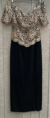 Evening Dress Uk 10 VIVACE Creative Creations Occasion Gold Lace Bodice Black • £14.99