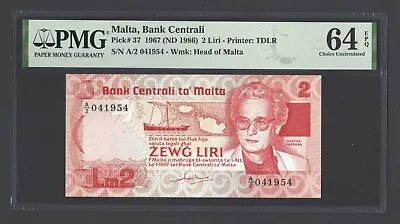 Malta 2 Liri 1967 (ND 1986) P37 Uncirculated Grade 64 • $89.99