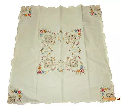 Vintage Handmade Hand Embroidered Tablecloth Small Square 33x33  • $27.50