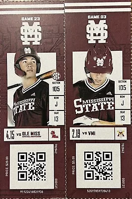 2023 Mississippi State Baseball Collectible Stubs (2 Pack) Kellum Clark NY Mets • $9.99