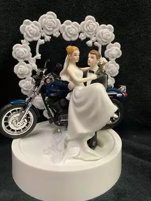 Motorcycle Wedding Cake Topper BLUE Harley Davidson Bike Groom Top Centerpiece • $86.88