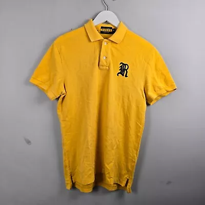 Ralph Lauren Rugby Polo Shirt Mens Medium Yellow Long Sleeve Custom Skull • £24.99