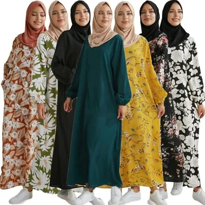 Floral Print Abaya Dubai Casual Robe Plus Size Kaftan Muslim Women Dress Holiday • $22.54