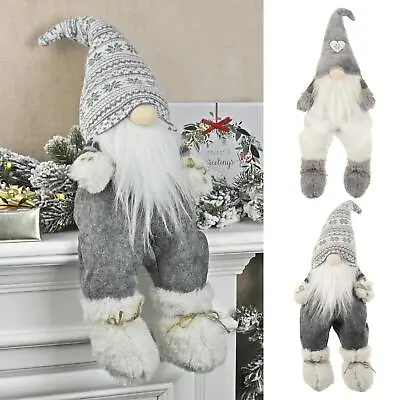 £18.99 • Buy Christmas Gonk Shelf Decoration Grey White Fabric Sitting Figure Weighted 55cm
