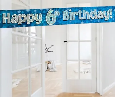 Blue Silver Happy 6th Birthday Party Wall/Door Banner. 6th Birthday Decorations • £2.65