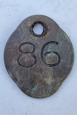 Vtg Metal Cow Tag Dairy Farm Cattle Check Marker Id Tag Number  86. • $19.80