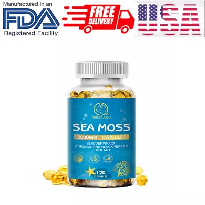 Organic Sea Moss 120 Capsules Irish Sea Moss Bladderwrack & Burdock Root • $13.14