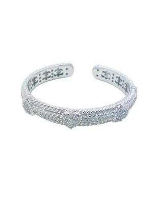 Judith Ripka Sterling Silver Clear CZ Pave Heart Design Hinged Cuff Bracelet • $82.49