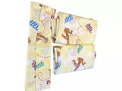 Vintage Disney Winnie The Pooh Tigger Hopping Yellow 2 Curtain Panels 40x63 Each • $30