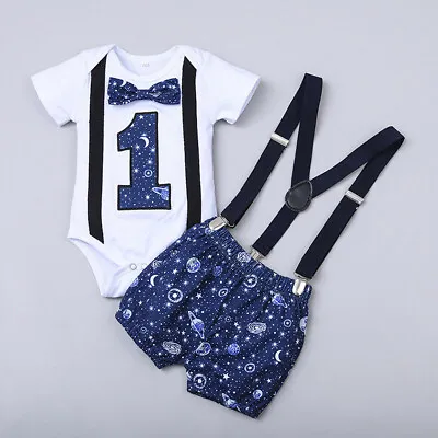 Baby Boy 1st Birthday Outfit Cake Smash Outfit 1st Birthday Boy Suspender Short • $28.95