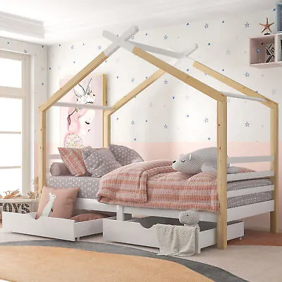 £256.99 • Buy House Bed Frame 3ft Single Bed Solid Pine Frame For Kids Children Boy Girl Bed