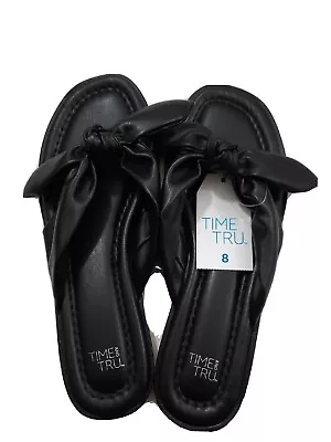 Time And Tru Women’s Black Bow Thong Sandals / Flip Flops  Memory Foam - Size 8 • $9.72