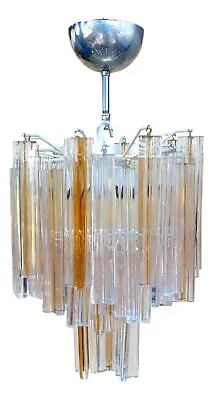 Chandelier Original Venini View Triedri Carlo Scarpa Years 60 White/Amber • $1943.44