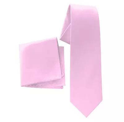 Mens Solid Satin Neck Tie With Hanky 22Colors • $6.99