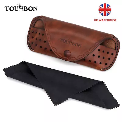 TOURBON Leather EyeGlasses Case Storage Pouch Belt Glasses Protective Holster UK • £25.88