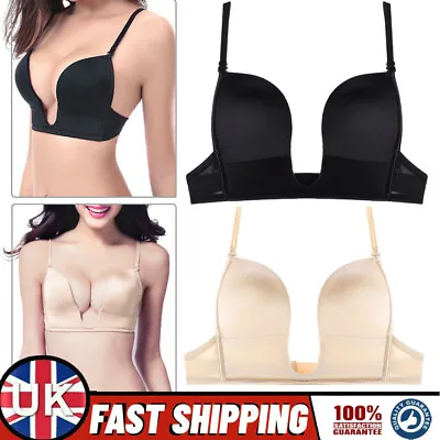 Deep U Plunge Bra Backless Multiway Low Front Cleavage V Push Up Bralette Sexy • £11.89