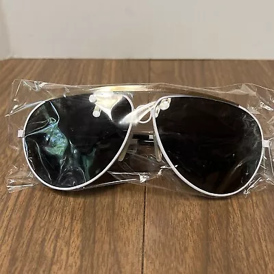 NOS Vintage 80s White Aviator Shooting Style Sunglasses  W/Dark Lens Taiwan New • $22.19