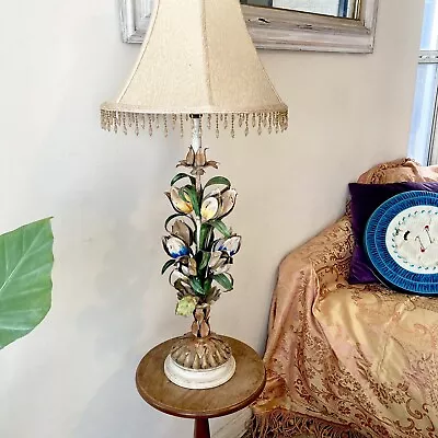 Tolewear Italian Metal Enamel Tulip Floral Bouquet Table Lamp • $200