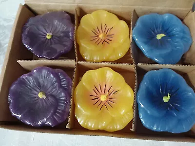 Home Interiors Pansy Floating Candles Blue Yellow Purple /Set Of 6/New/ Sealed • $15.99