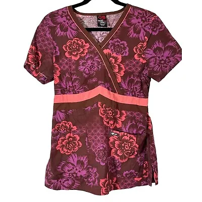 Ecko Red Short Sleeve Shirt Scrubs Flora Pockets V Neck Cotton Pink Medium READ • $10