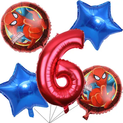 $4.99 • Buy Superhero Spiderman Balloons Bouquet 6th Birthday 5 Pcs - Party Supplies