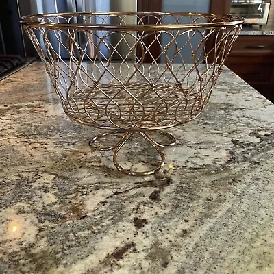 Vintage 12” Twisted Copper Metal Wire Footed Fruit Table Basket Bowl • $15