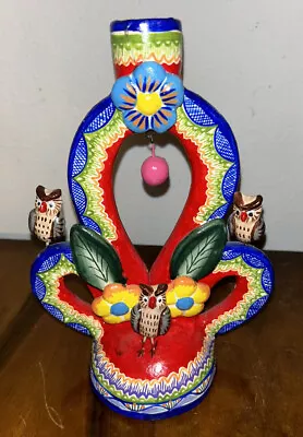 Castillo Tree Life FOLK ART POTTERY Clay Candelabra Owls • $110