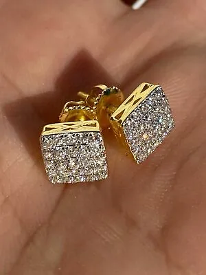 Real Solid 925 Silver Iced Hip Hop Earrings Screw Back Gold Plated Square CZ • $26.44
