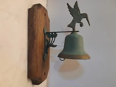 Vtg Hummingbird Ivy Wall Brass Bell Ringer Doorbell Verdigris Garden Art • $19.99