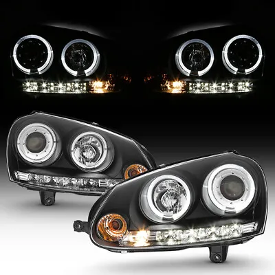 For 06-09 Volkswagen GTi/Rabbit/Jetta Black Halo Angel Eye Projector Headlight • $162.69